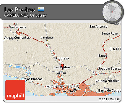 Shaded Relief Panoramic Map of Las Piedras