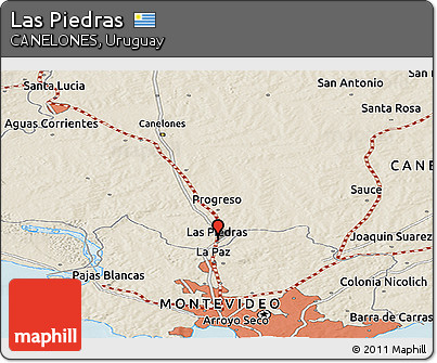 Shaded Relief Panoramic Map of Las Piedras