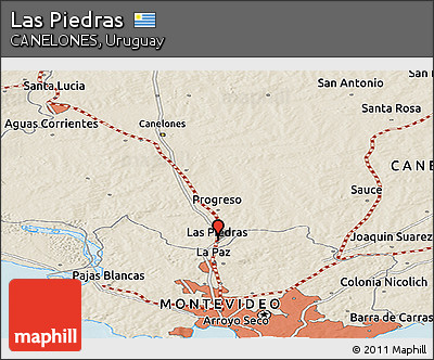 Shaded Relief Panoramic Map of Las Piedras