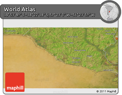 Satellite 3D Map of the Area around 34° 38' 13" S, 56° 52' 30" W