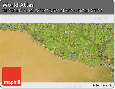 Satellite 3D Map of the Area around 34° 38' 13" S, 56° 52' 30" W