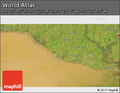 Satellite 3D Map of the Area around 34° 38' 13" S, 56° 52' 30" W