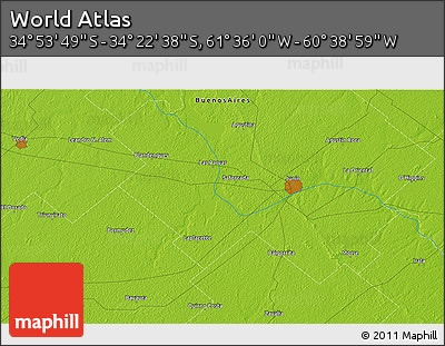Physical 3D Map of the Area around 34° 38' 13" S, 61° 7' 30" W
