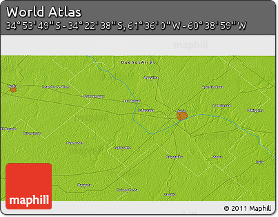 Physical 3D Map of the Area around 34° 38' 13" S, 61° 7' 30" W