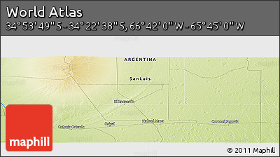 Physical Panoramic Map of the Area around 34° 38' 13" S, 66° 13' 29" W