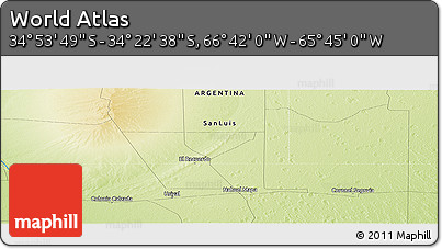 Physical Panoramic Map of the Area around 34° 38' 13" S, 66° 13' 29" W