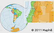 Political Location Map of the area around 34° 38' 13" S, 67° 55' 30" W