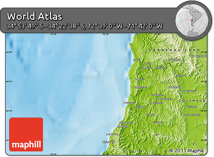 Physical Map of the Area around 34° 38' 13" S, 72° 10' 30" W