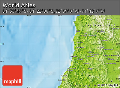 Physical Map of the Area around 34° 38' 13" S, 72° 10' 30" W