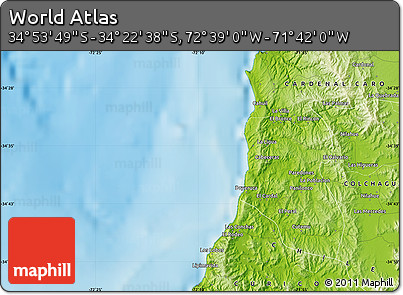 Physical Map of the Area around 34° 38' 13" S, 72° 10' 30" W