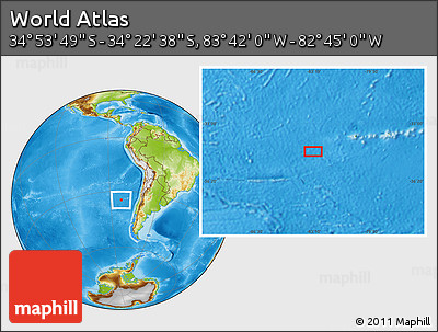 Physical Location Map of the Area around 34° 38' 13" S, 83° 13' 29" W