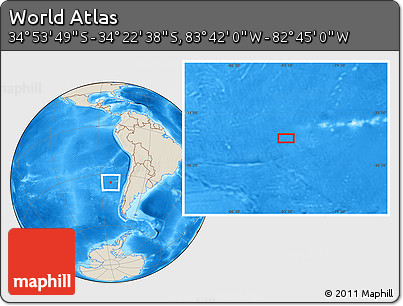 Shaded Relief Location Map of the Area around 34° 38' 13" S, 83° 13' 29" W