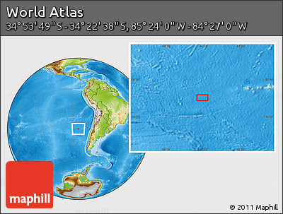 Physical Location Map of the Area around 34° 38' 13" S, 84° 55' 30" W