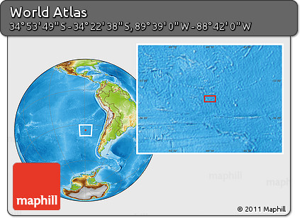 Physical Location Map of the Area around 34° 38' 13" S, 89° 10' 30" W
