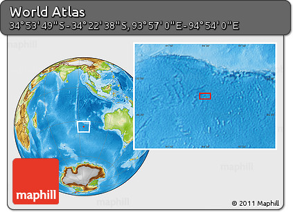Physical Location Map of the Area around 34° 38' 13" S, 94° 25' 30" E