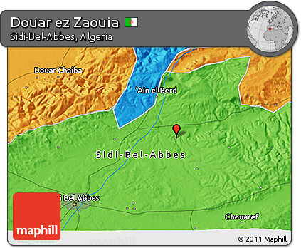 Political 3D Map of Douar Ez Zaouia