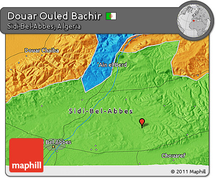 Political 3D Map of Douar Ouled Bachir