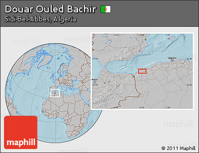 Gray Location Map of Douar Ouled Bachir, hill shading