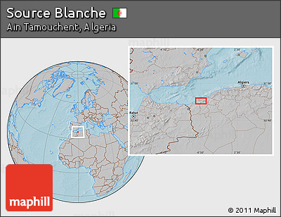 Gray Location Map of Source Blanche, hill shading