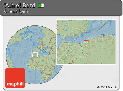 Savanna Style Location Map of 'Aïn El Berd, hill shading