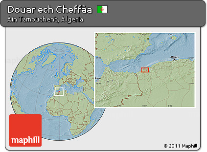 Savanna Style Location Map of Douar Ech Cheffâa, hill shading