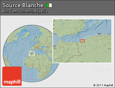 Savanna Style Location Map of Source Blanche, hill shading
