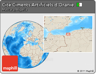 Shaded Relief Location Map of Cité Ciments Artificiels D'Oranie
