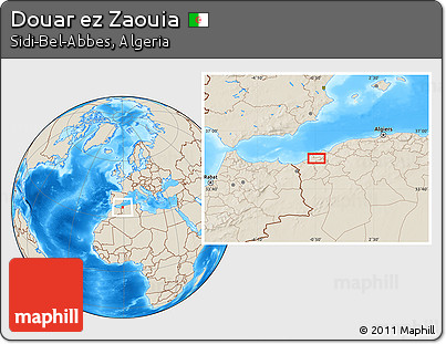 Shaded Relief Location Map of Douar Ez Zaouia