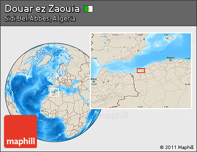 Shaded Relief Location Map of Douar Ez Zaouia