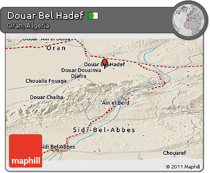 Shaded Relief Panoramic Map of Douar Bel Hadef