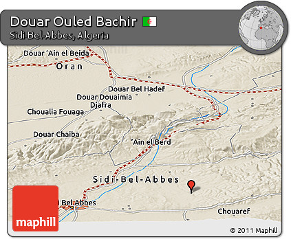 Shaded Relief Panoramic Map of Douar Ouled Bachir