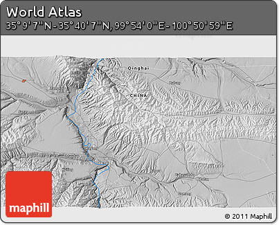 Physical 3D Map of the Area around 35° 24' 37" N, 100° 22' 30" E