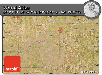 Satellite Map of the Area around 35° 24' 37" N, 101° 4' 29" W