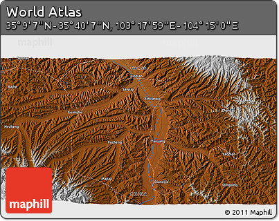 Physical 3D Map of the Area around 35° 24' 37" N, 103° 46' 30" E