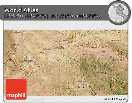 Satellite 3D Map of the Area around 35° 24' 37" N, 108° 43' 29" W