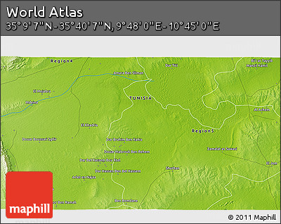 Physical 3D Map of the Area around 35° 24' 37" N, 10° 16' 30" E