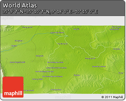 Physical 3D Map of the Area around 35° 24' 37" N, 10° 16' 30" E