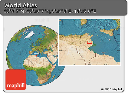 Satellite Location Map of the Area around 35° 24' 37" N, 10° 16' 30" E