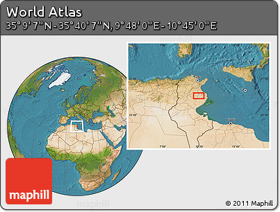 Satellite Location Map of the Area around 35° 24' 37" N, 10° 16' 30" E