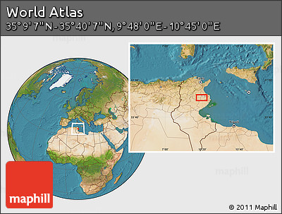 Satellite Location Map of the Area around 35° 24' 37" N, 10° 16' 30" E