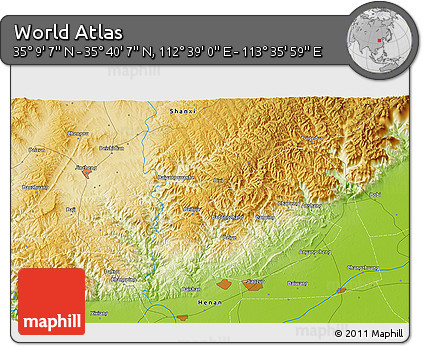 Physical 3D Map of the Area around 35° 24' 37" N, 113° 7' 30" E