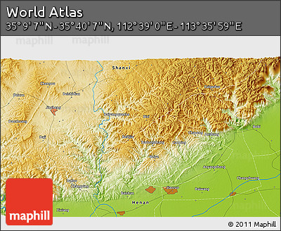 Physical 3D Map of the Area around 35° 24' 37" N, 113° 7' 30" E