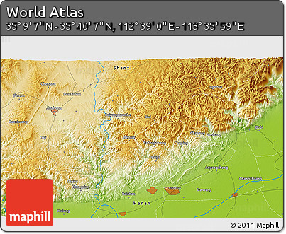 Physical 3D Map of the Area around 35° 24' 37" N, 113° 7' 30" E