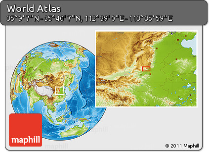 Physical Location Map of the Area around 35° 24' 37" N, 113° 7' 30" E