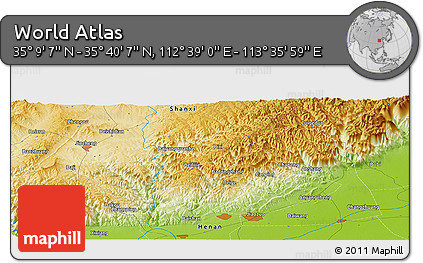Physical Panoramic Map of the Area around 35° 24' 37" N, 113° 7' 30" E