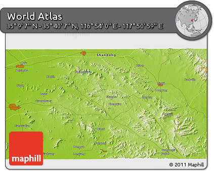 Physical 3D Map of the Area around 35° 24' 37" N, 117° 22' 30" E