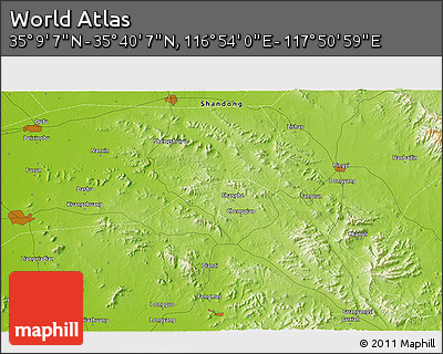 Physical 3D Map of the Area around 35° 24' 37" N, 117° 22' 30" E