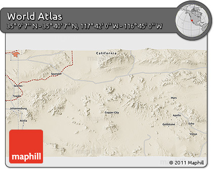 Shaded Relief 3D Map of the Area around 35° 24' 37" N, 117° 13' 29" W