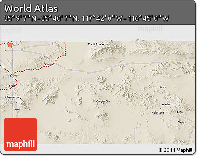 Shaded Relief 3D Map of the Area around 35° 24' 37" N, 117° 13' 29" W