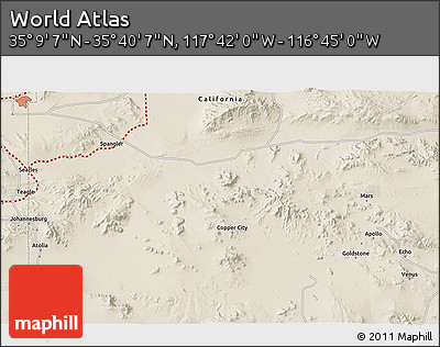 Shaded Relief 3D Map of the Area around 35° 24' 37" N, 117° 13' 29" W